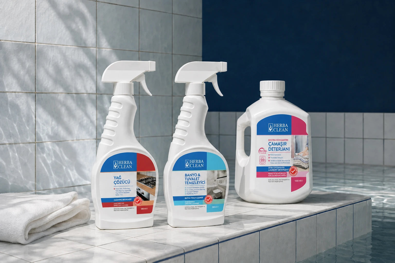 Herbaclean Yağ Çözücü, Banyo Tuvalet Temizleyici ve Çamaşır Deterjanı